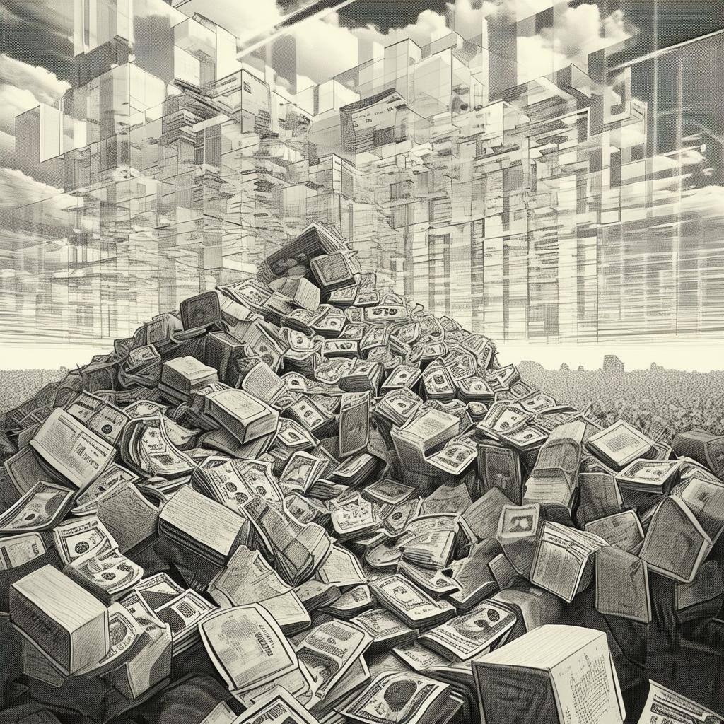 generate a picture representing the accumulation of technical debt in another realm